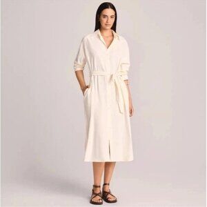 Vitamin A Cream Button Up Long Sleeve Midi Cover Up Swim Dress NWT BEACH